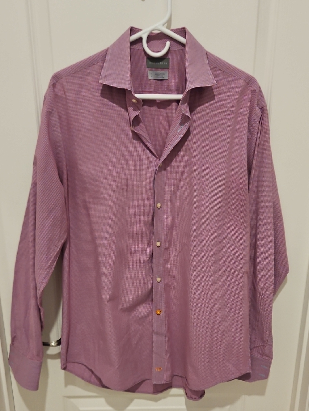 Thomas DeanMen's Lavender Check Long-Sleeve Dress Shirt Size L